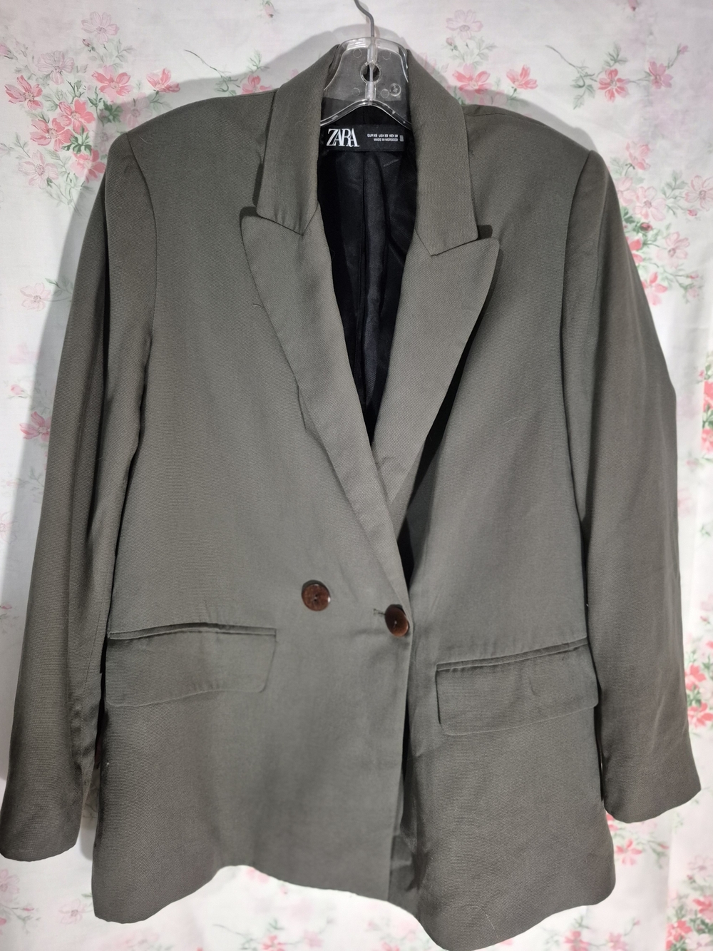 Zara Olive Green Double-Button Blazer